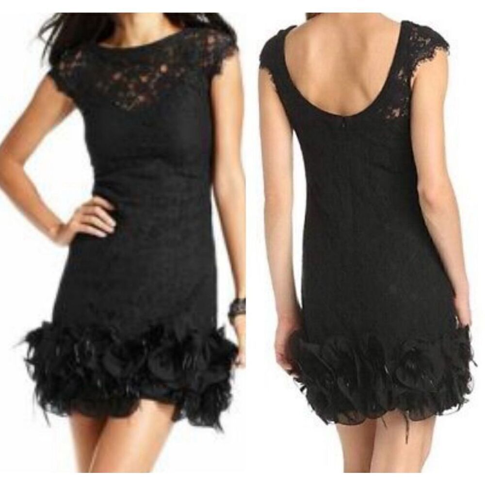 Jessica Simpson Floral-Lace Ruffled-Hem Sheath black size 10 fits like small or